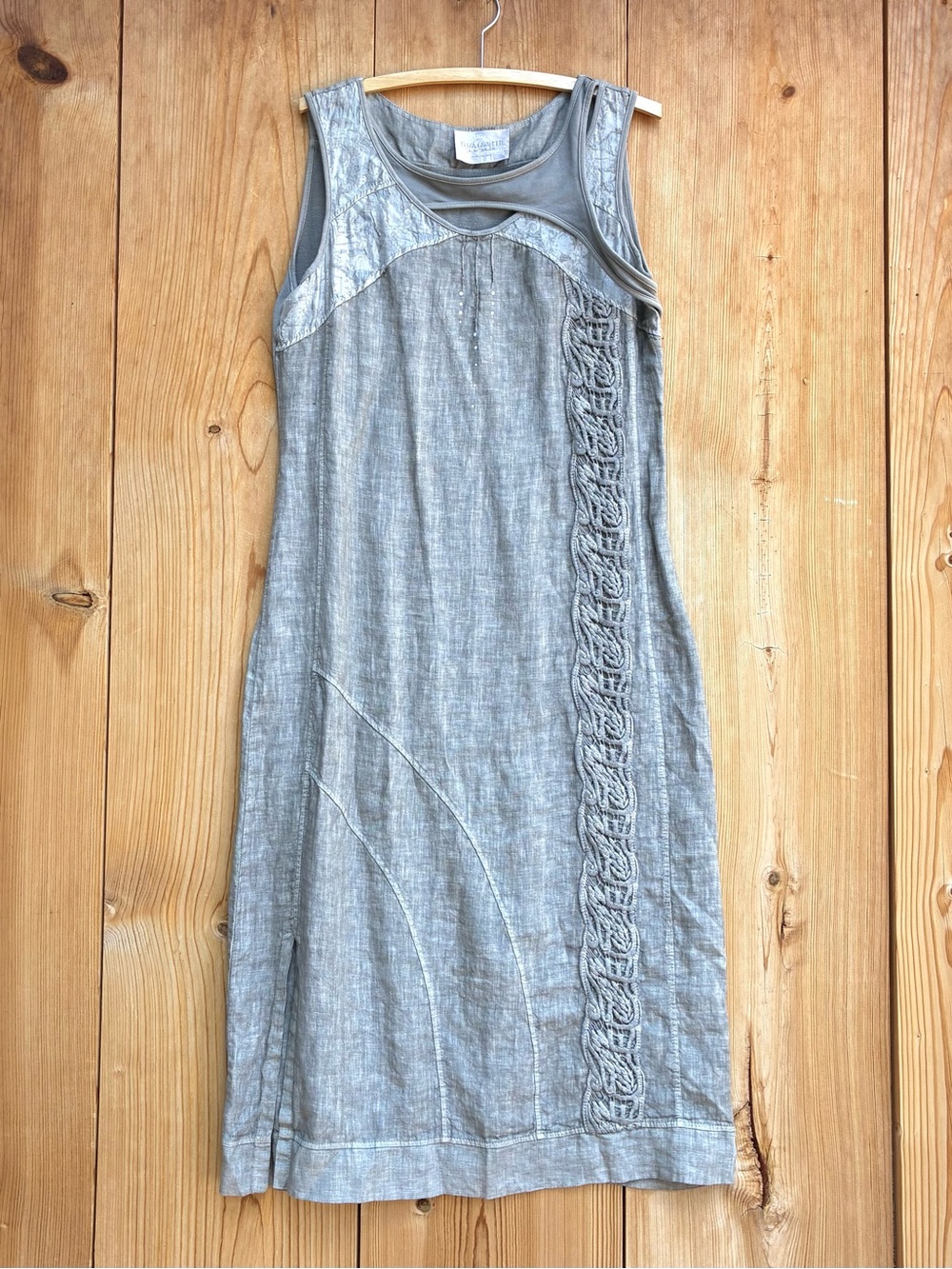 Elisa Cavaletti Tan Linen Sleeveless Midi Dress Sz Medium